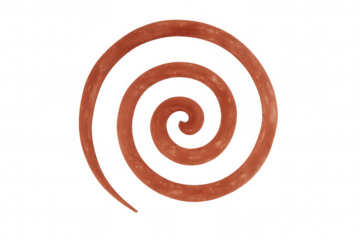 Continuous orange spiral forming a circular pattern, isolated on a transparent background, ideal for design projects