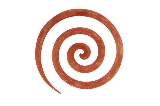 Continuous orange spiral forming a circular pattern, isolated on a transparent background, ideal for design projects