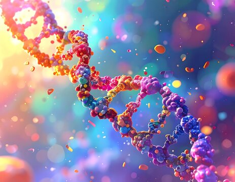 Colorful DNA spiral in vibrant abstract background - Powered by Adobe