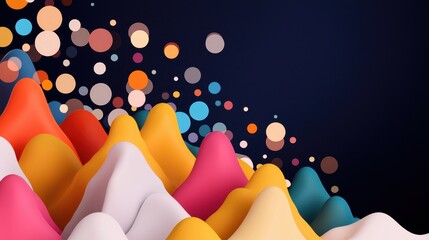 A colorful abstract landscape featuring vibrant, wavy peaks and floating orbs, creating a whimsical and artistic atmosphere.