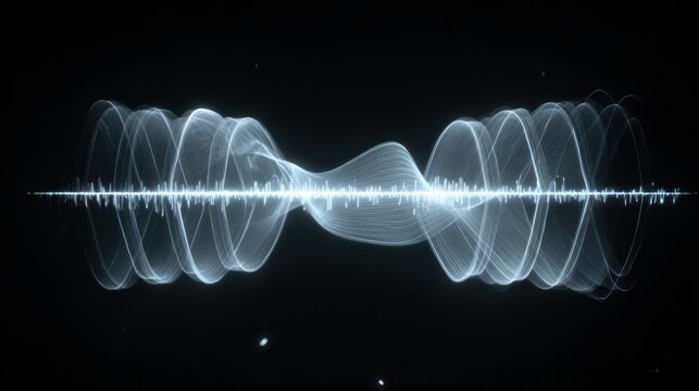 Abstract audio wave visualization against a dark background evokes technology and science