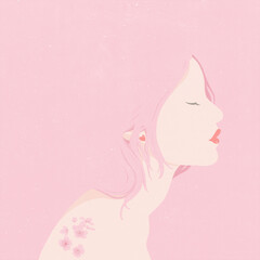 Light-Skinned Asian Woman, Meditating in Silence, Practicing Mindfulness, Self-Care, and Inner Balance, Outdoor Tranquility Concept, Connecting with Nature, Spring Cherry Blossom Vibes