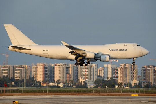 Tel Aviv, Israel &ndash; 02.22.2020: Challenge Airlines Boeing 747-400 (4X-ICA) landing at Ben Gurion Airport