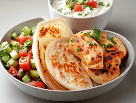 Grilled chicken shawarma with pita and garlic sauce