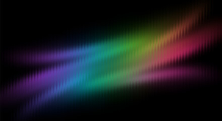 Crossing light beams with a vertical ribbed texture, futuristic intersecting rainbow rays on a dark background, for technology, science, web, banner.
