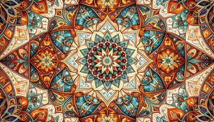 Ornate symmetrical pattern with vibrant colors