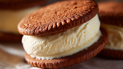 Close-Up Overhead Shot of Cocoa Cookie Ice Cream Sandwich