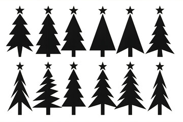 Obraz premium Christmas tree icons silhouette set collection of pine fir festive holiday trees vector design isolated on white background