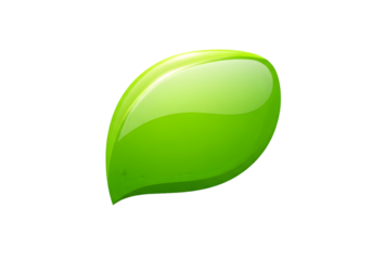 Vibrant green leaf symbol with glossy texture and subtle reflections representing nature eco-friendly growth and freshness Tansparent Background