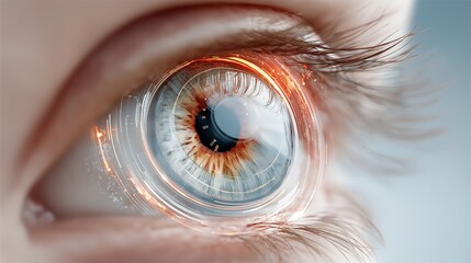 Closeup futuristic human eye with biometric scanning interface symbolizing digital security advanced technology vision and medical research innovation, Generative AI