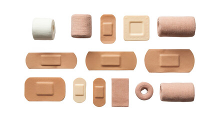 Set of Medical Bandages, Plasters, and Adhesive Strips Isolated on Transparent Background &ndash; PNG Collection