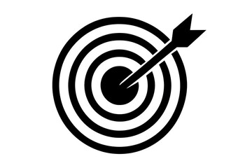 Dartboard target with arrow silhouette vector icon for precision goal aim and success isolated on white background