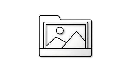 A simple white folder icon with a landscape picture inside on a plain white background illustration ai generated