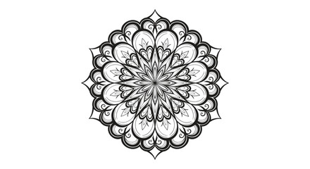 intricate black and white mandala design with floral patterns