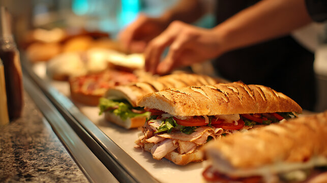 Building the perfect panini at a bustling Italian deli during lunch hour 