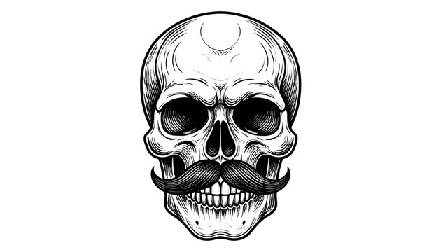 Skull with mustache, detailed drawing