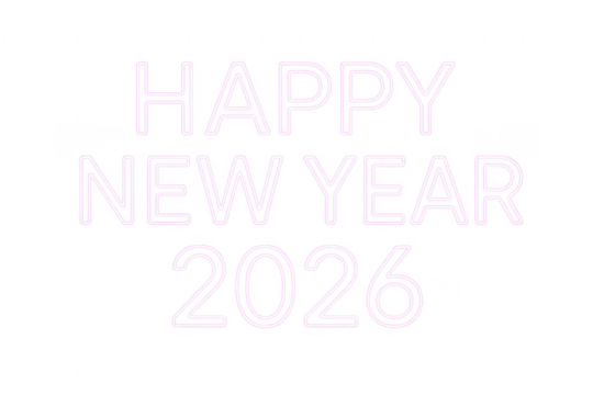 Happy new year 2026 neon sign on transparent background