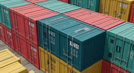 Fototapeta premium Stacked shipping containers cargo container freight container intermodal container transport