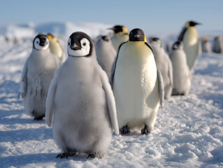 penguins on the snow