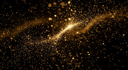 Obraz premium Golden particles swirl on black background, creating a sparkly, luxurious effect Ideal for celebratory designs, adding elegance and glamour