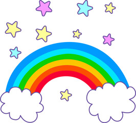 Rainbow design with clouds and stars, cute design and is perfect for children's projects and for a cheerful or happy theme