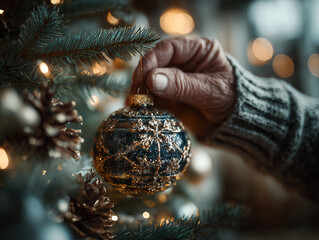 person decorating christmas tree