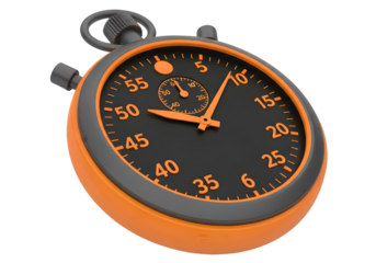 Classic stopwatch with orange casing and clear time markings for measuring duration precision in sports competition or scientific experiments Tansparent Background