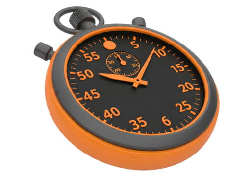 Classic stopwatch with orange casing and clear time markings for measuring duration precision in sports competition or scientific experiments Tansparent Background