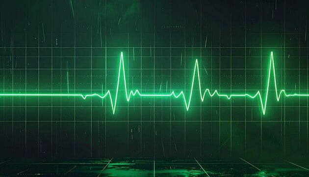 Neon green EKG graphic on dark background