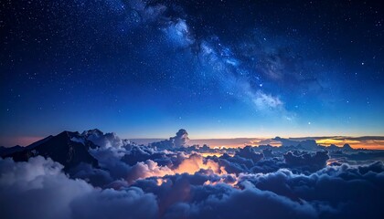 Majestic night sky above clouds
