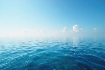 Fototapeta premium Vast, unbroken expanse of calm ocean meeting the horizon under a clear sky Perfect for travel, serenity, and nature themes A tranquil seascape image , tranquil, peaceful scene