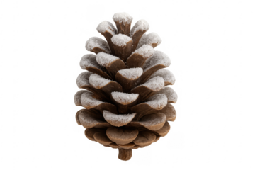 Pine cone covered with snow on transparent background