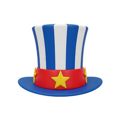 Uncle sam patriotic top hat with red white blue stripes stars festive american celebration symbol isolated Tansparent Background