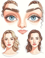 Four female portraits, close-up view, various hairstyles, light skin tones, detailed features