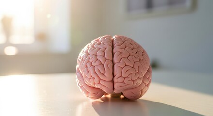 Brain on Display: A detailed, up-close view of a human brain resting on a table, bathed in natural light. This image explores the complexities of human thought, intelligence, and health.