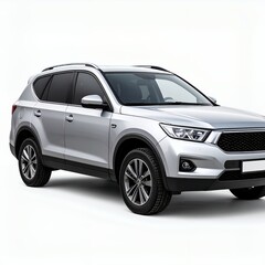 Sleek silver suv front quarter view refined design automobile illustration on white background