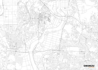 Fototapeta premium A detailed close-up vector map of Gwangju's highway interchange and road network in black and white outline style.