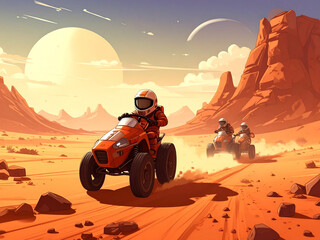 Cartoon Style Racing on Mars Illustration