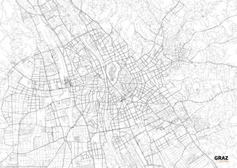 Obraz premium A detailed close-up vector map of Graz's highway interchange and road network in black and white outline style.