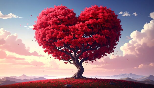 Heart-shaped red tree at dawn - Powered by Adobe