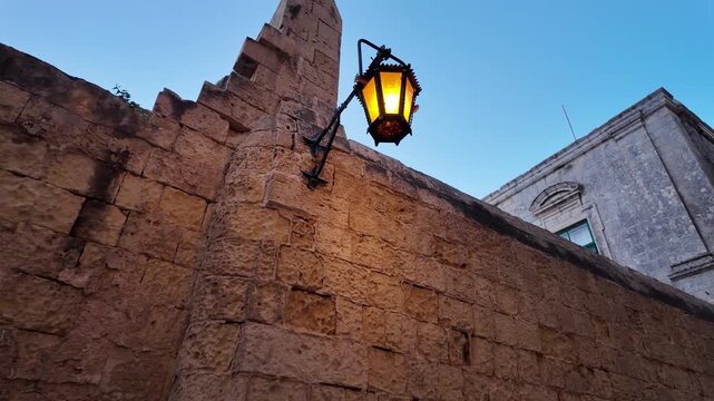 A Narrow Alley and latern lamp in Mdina, Malta