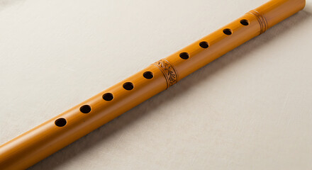 Naklejka premium Close-up of a Traditional Indian Bamboo Flute (Bansuri) with Open Finger Holes