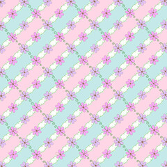 Cute seamless vector pattern with hearts flower floral soft calm colour