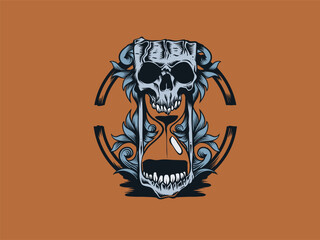 Hourglass Made with Skull Head | Gothic Time Sand Horror Tattoo Illustration