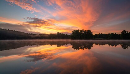 Obraz premium Sunrise reflecting on a calm lake