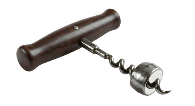 Classic brown handled metal corkscrew for opening wine bottles isolated PNG with Transparent Background - Powered by Adobe