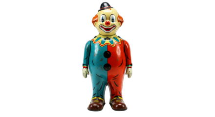 Vintage tin toy clown with hat isolated PNG with Transparent Background