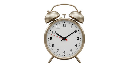 Silver alarm clock showing the time isolated PNG with Transparent Background