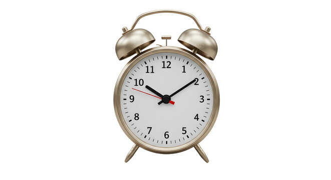Silver alarm clock showing the time isolated PNG with Transparent Background