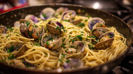  Smell the aroma of garlic and clams cooking in a pan for a midday spaghetti alle vongole (1)